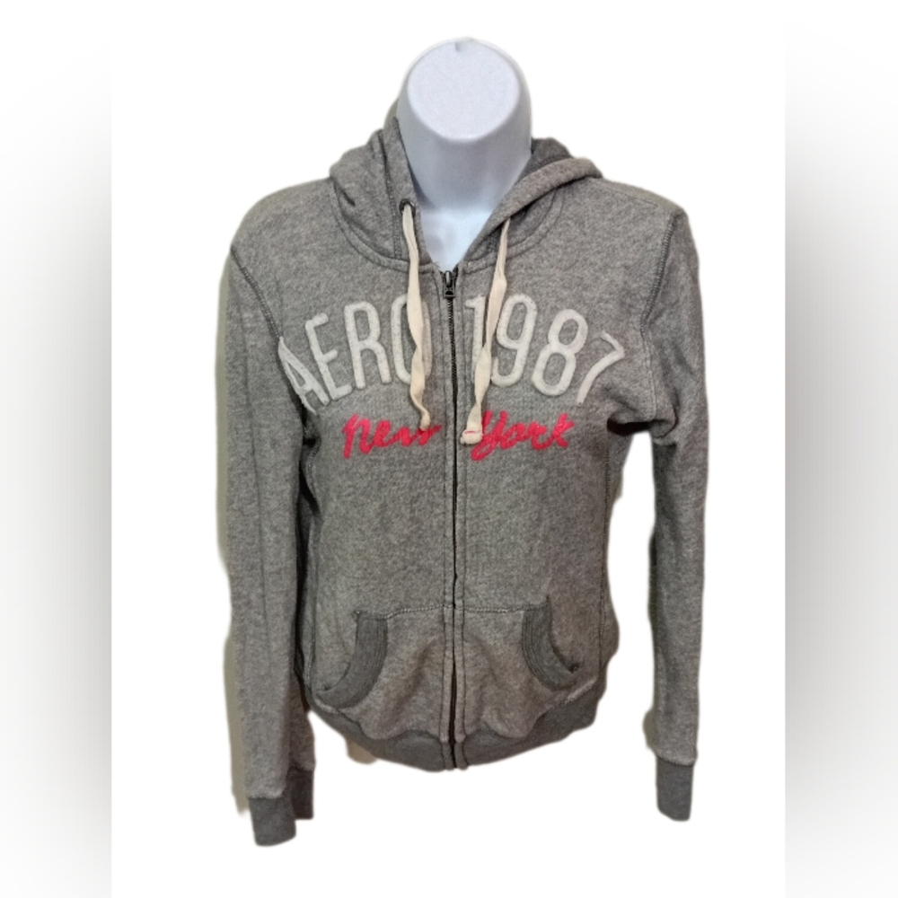 Aeropostale Gray and Pink Women's Hoodie